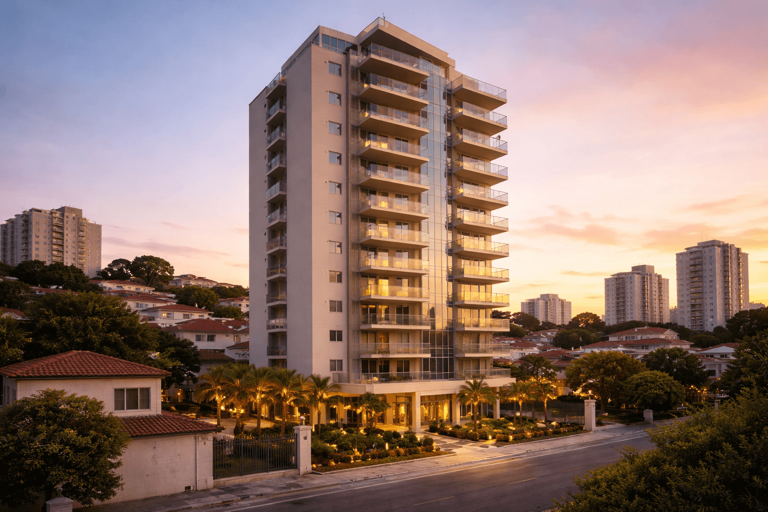 Edificio residencial al atardecer