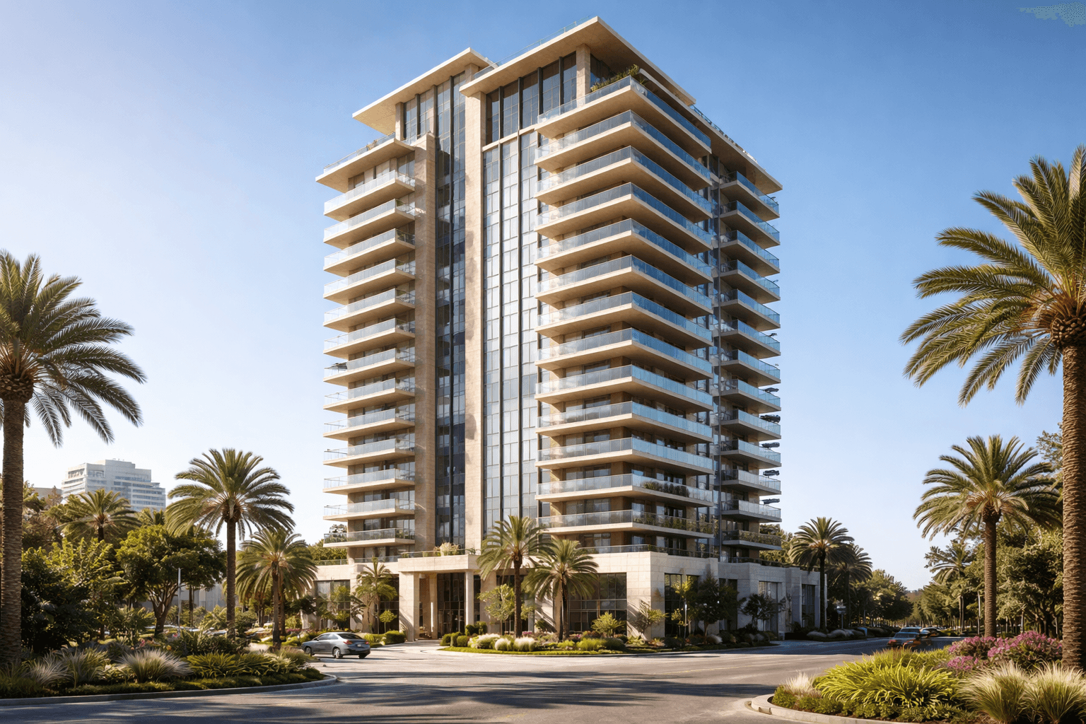 Torre moderna con palmeras